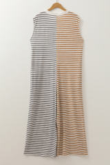 Gray Stripe Plus Size Color Block Buttoned Sleeveless Wide Leg Jumpsuit