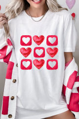 White Heart Graphic Crew Neck Valentines T Shirt
