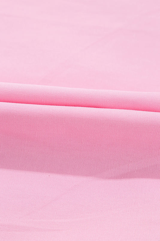 Pink Floral Embroidered Notch V Neck Puff Sleeve Babydoll Blouse