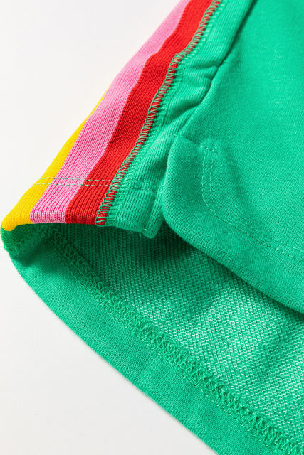 Sea Green Rainbow Colorblock Collared Short Sleeve Top 2 Piece Shorts Set