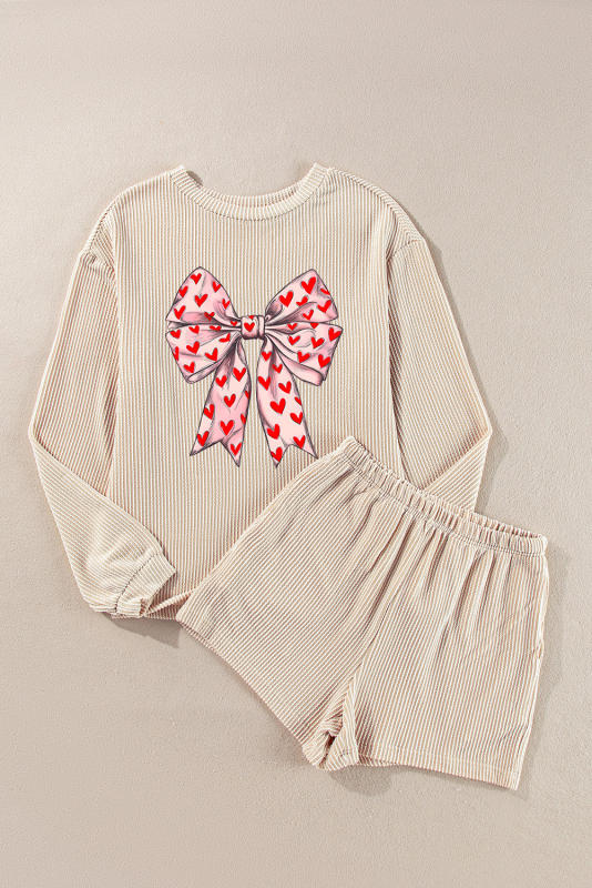 Parchment Valentines Heart Bow Graphic Corded 2pcs Set