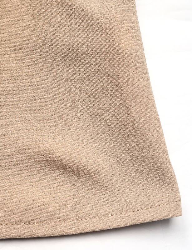 Khaki Lace-up V Neck Pleated Puff Sleeve Tops