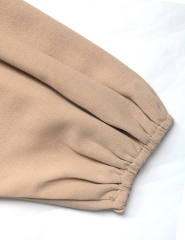 Khaki Lace-up V Neck Pleated Puff Sleeve Tops