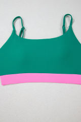 Sea Green Contrast Trim Colorblock Patchwork High Waisted Bikini