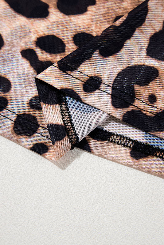 Brown Leopard Round Neck Long Sleeve Slim Top