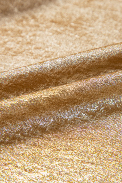 Gold Bow Tie Front Puff 3/4 Sleeve Ruffle Hem Blouse