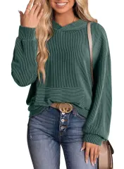 Dark Green Textured Loose Fit Kangroo Pocket Hoodie