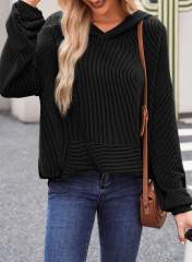 Black Textured Loose Fit Kangroo Pocket Hoodie