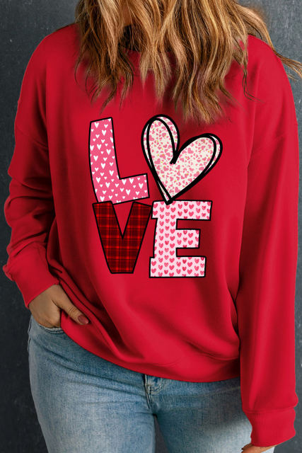 Racing Red Sweet LOVE Letter Graphic Plus Size Valentines Sweatshirt