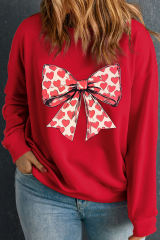 Racing Red Plus Size Valentines Hearts Bowknot Pattern Sweatshirt