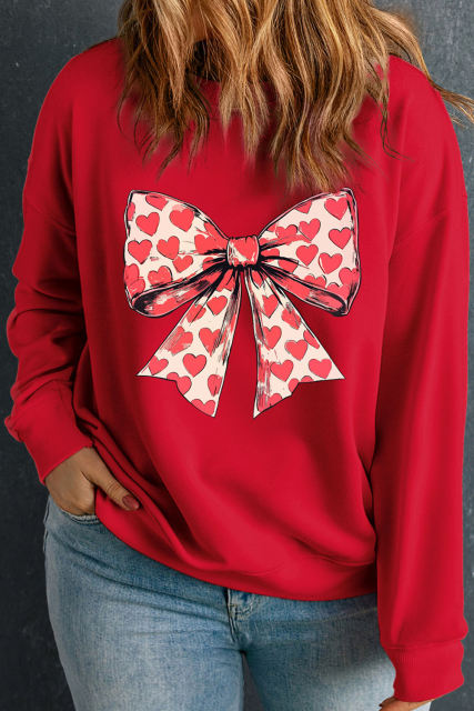 Racing Red Plus Size Valentines Hearts Bowknot Pattern Sweatshirt