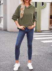 Army Green Textured Loose Fit Kangroo Pocket Hoodie