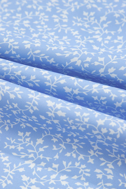 Sky Blue Floral Embroidered Puff Sleeve Notched V Neck Blouse