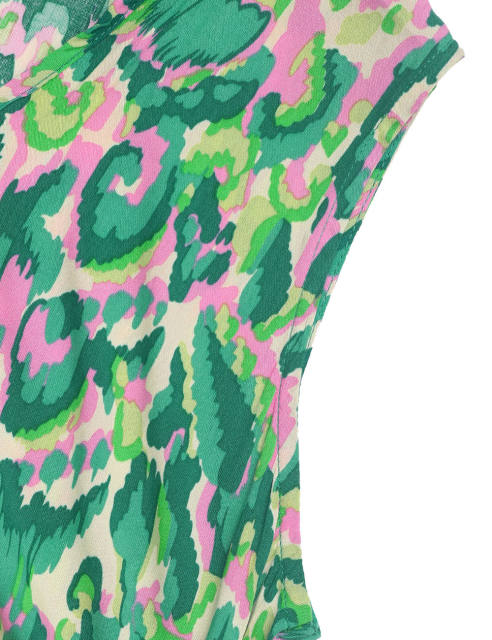 Green Ethnic Printed Lace-up V-neckline Maxi Dress