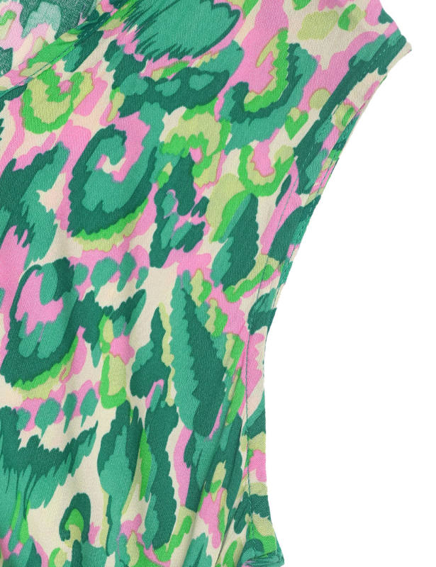 Green Ethnic Printed Lace-up V-neckline Maxi Dress