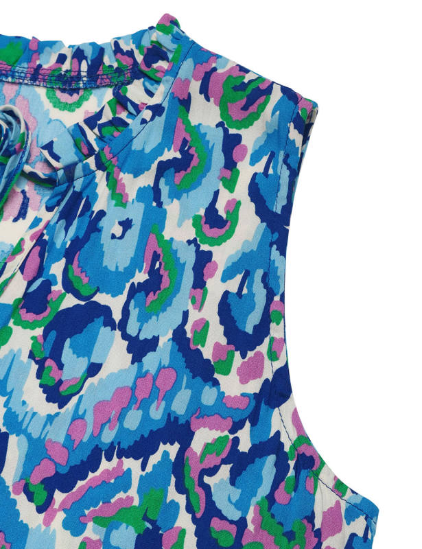 Blue Ethnic Printed Lace-up V-neckline Maxi Dress