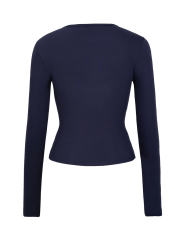 Navy Blue Star Printed Long Sleeve Crop Top