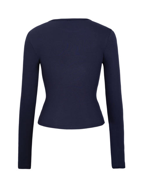 Navy Blue Star Printed Long Sleeve Crop Top