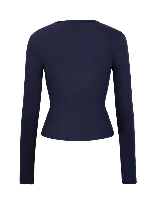 Navy Blue Star Printed Long Sleeve Crop Top