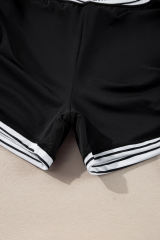 Black Striped Patchwork Side Drawstring Bottoms Tankini Set