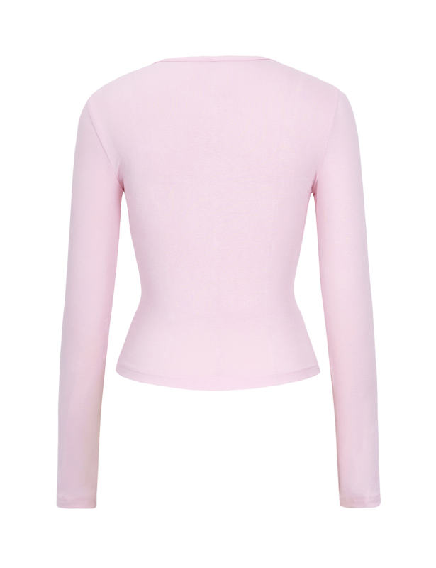 Pink Star Printed Long Sleeve Crop Top