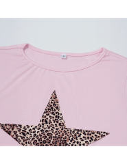 Pink Star Printed Long Sleeve Crop Top