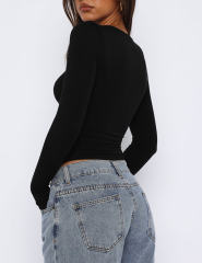 Black Star Printed Long Sleeve Crop Top