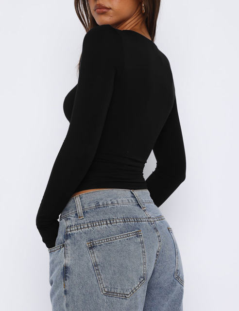 Black Star Printed Long Sleeve Crop Top