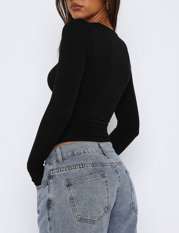 Black Star Printed Long Sleeve Crop Top