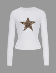 White Star Printed Long Sleeve Crop Top