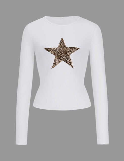 White Star Printed Long Sleeve Crop Top