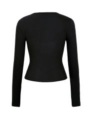 Black Star Printed Long Sleeve Crop Top