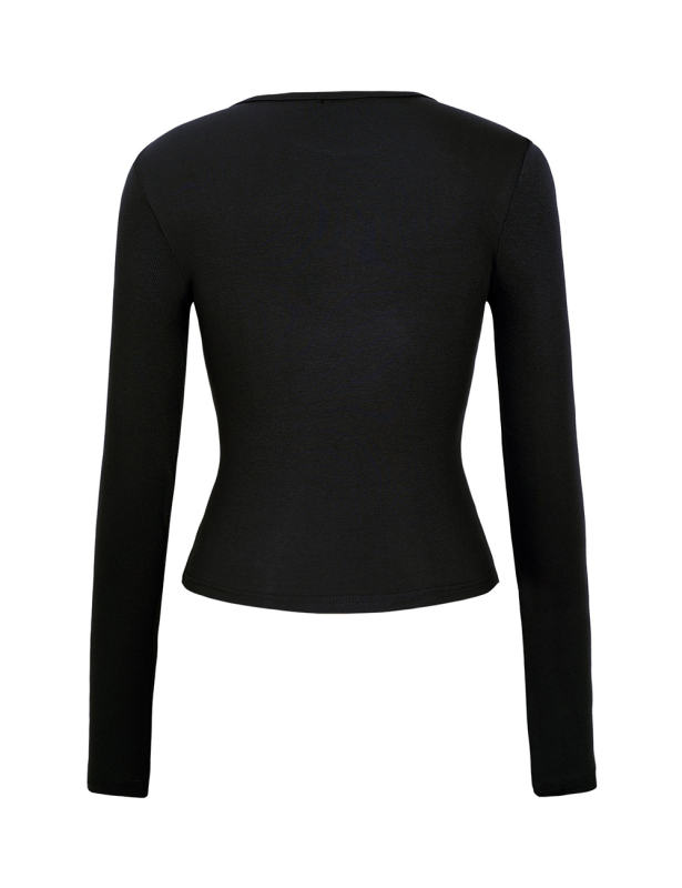 Black Star Printed Long Sleeve Crop Top