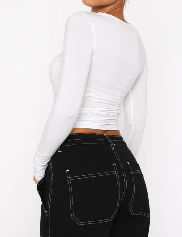 White Star Printed Long Sleeve Crop Top