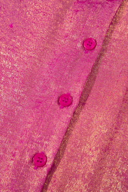 Rose Red Metallic Sheen Short Sleeve Buttoned Front Casual Shirt