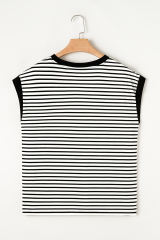 Black Stripe Chest Pocket Patch Round Neck Tank Top
