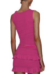 Rosy Ruffle Detail Sleeveless Tank and Mini Skirt Set