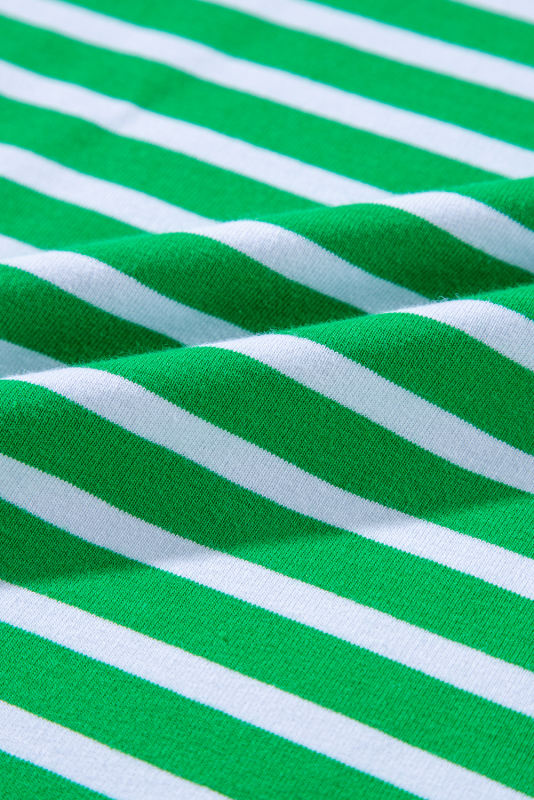 Dark Green Striped Cap Sleeve Tee and Shorts Set