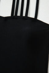 Black Sleeveless Strappy Halter Neck Sexy One Piece Swimsuit