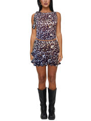 Leopard Print Ruffle Detail Sleeveless Tank and Mini Skirt Set