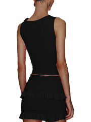Black Ruffle Detail Sleeveless Tank and Mini Skirt Set