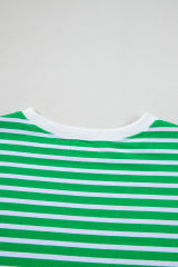 Dark Green Striped Cap Sleeve Tee and Shorts Set