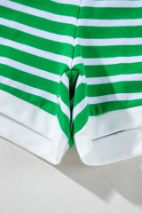 Dark Green Striped Cap Sleeve Tee and Shorts Set