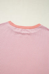 Pink Corded Colorblock Crewneck Tee