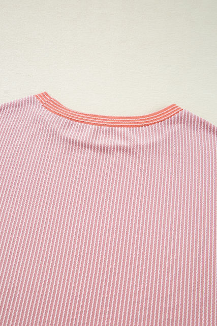 Pink Corded Colorblock Crewneck Tee