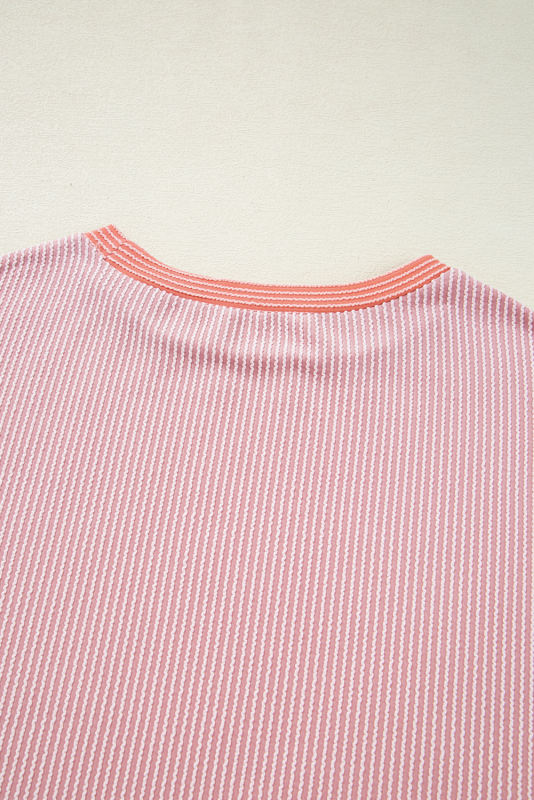 Pink Corded Colorblock Crewneck Tee