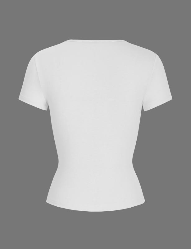 Leopard Star Print Short Sleeve Slim Tops in White