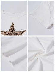 Leopard Star Print Short Sleeve Slim Tops in White