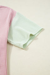 Pink Corded Colorblock Crewneck Tee