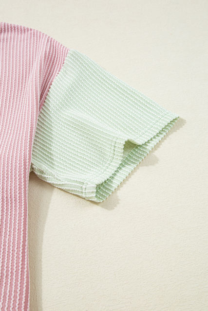 Pink Corded Colorblock Crewneck Tee